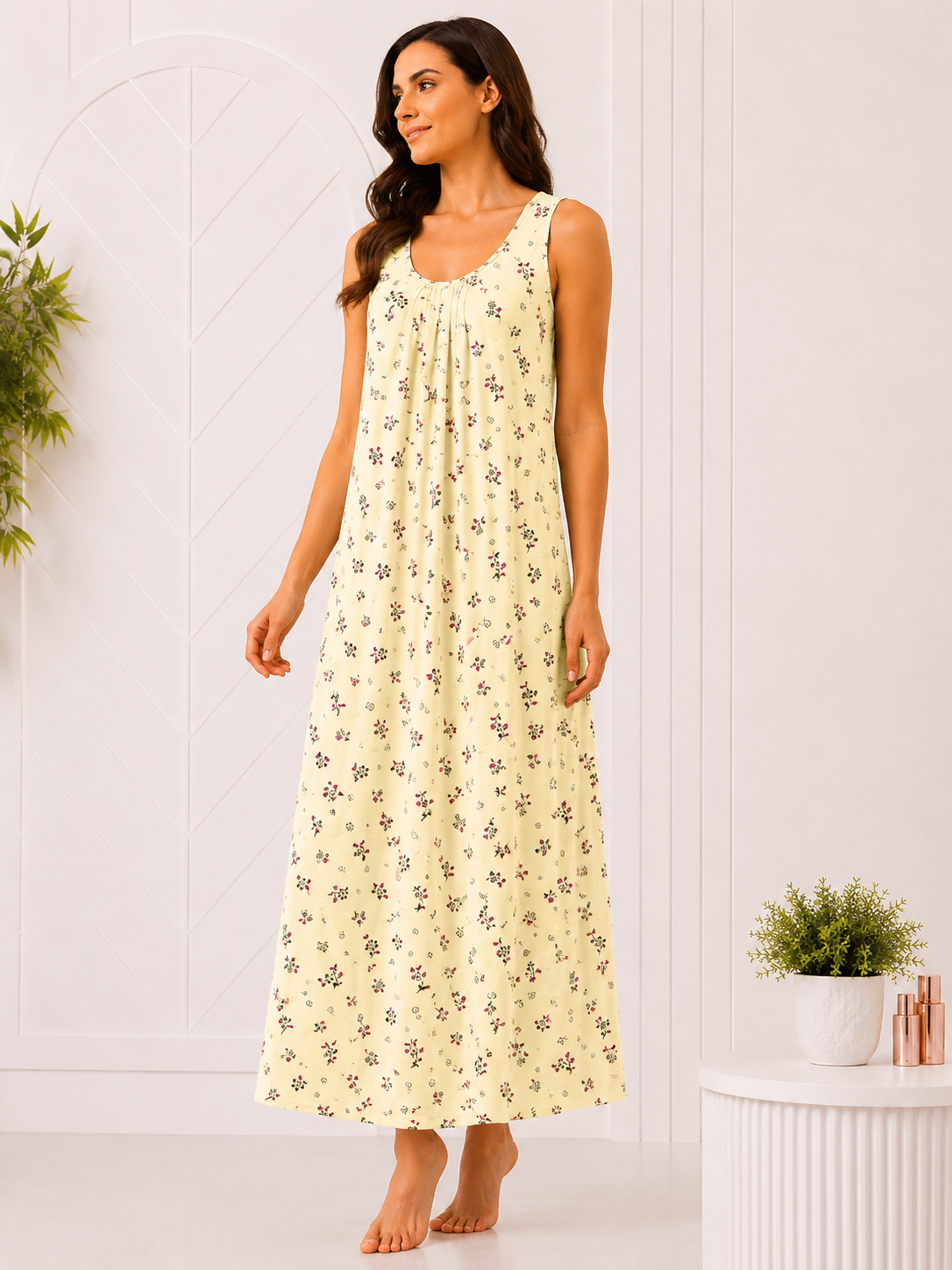 SnugNest Women’s Premium Hosiery Floral Nighty