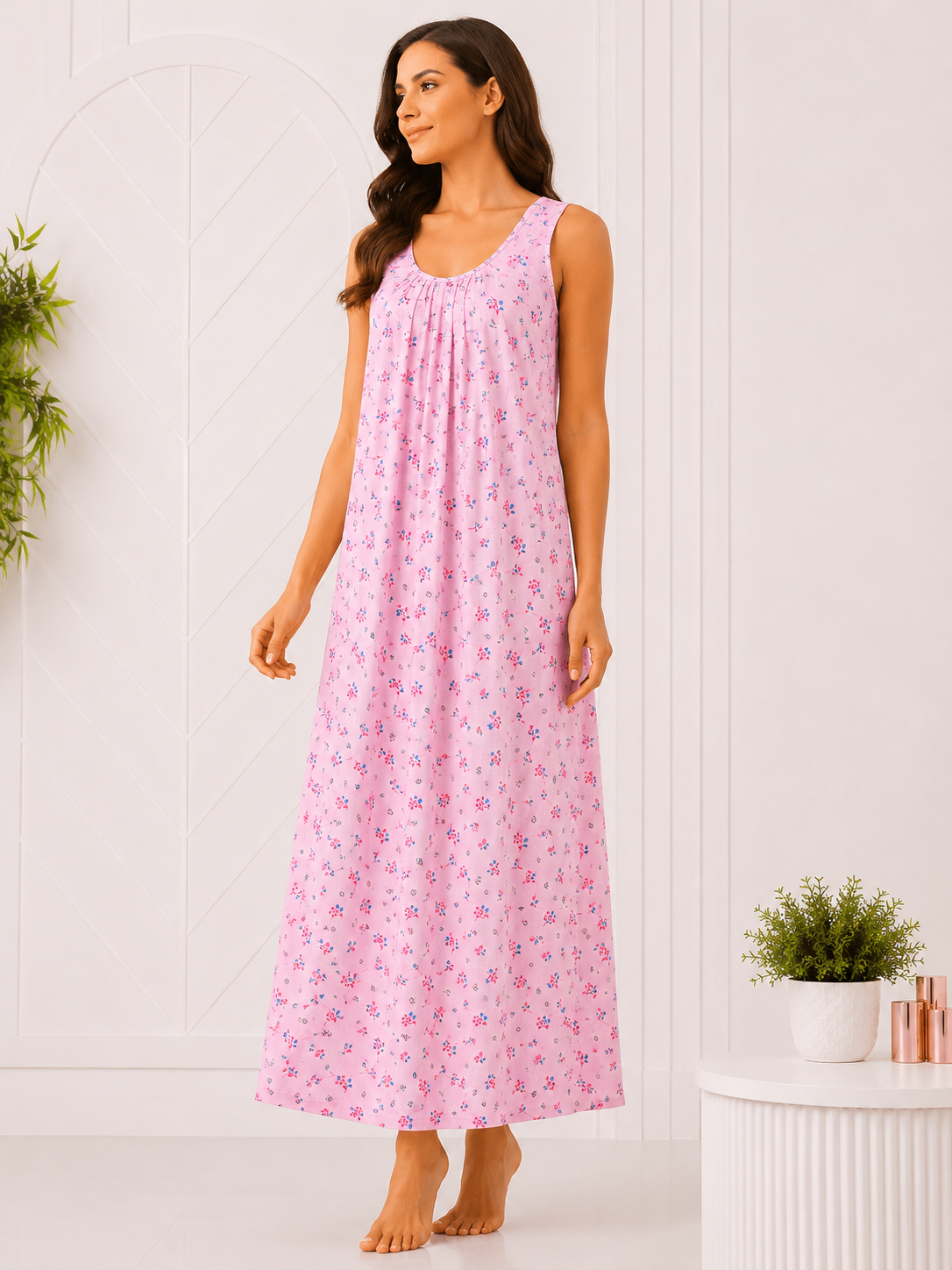 SnugNest Women’s Premium Hosiery Floral Nighty