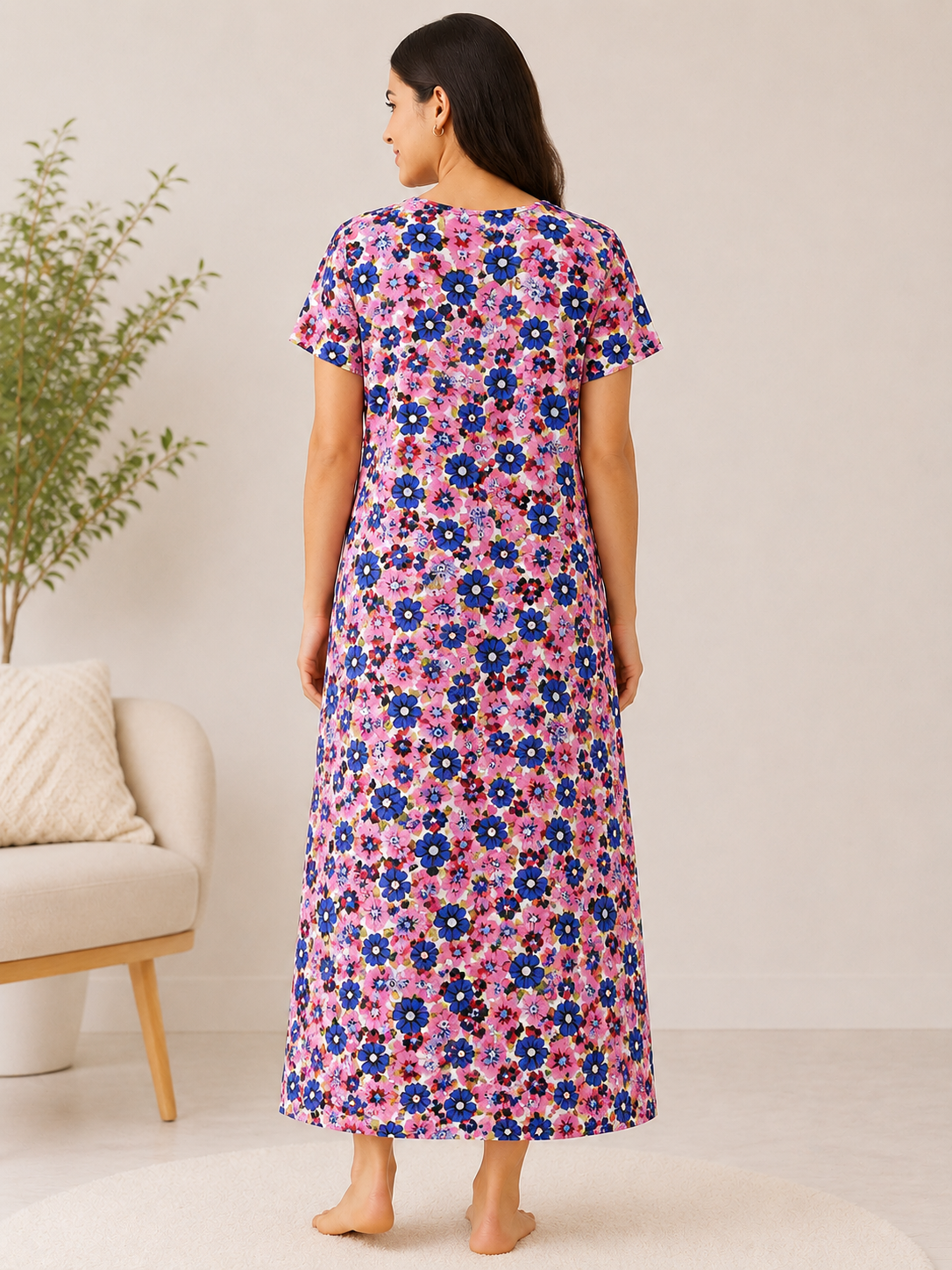 SnugNest Women’s Premium Cotton Floral Nighty