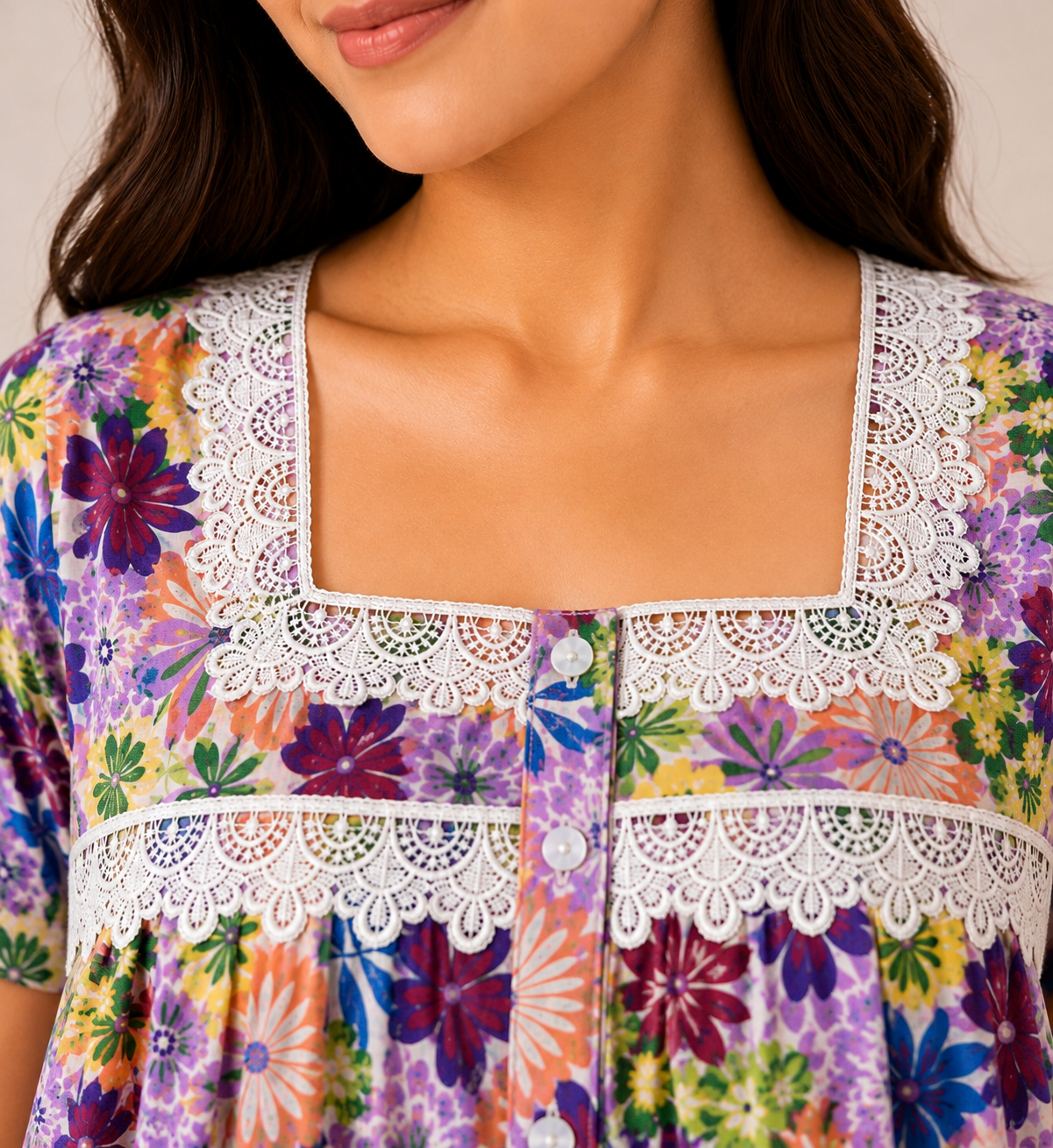 SnugNest Women’s Premium Cotton Floral Nighty