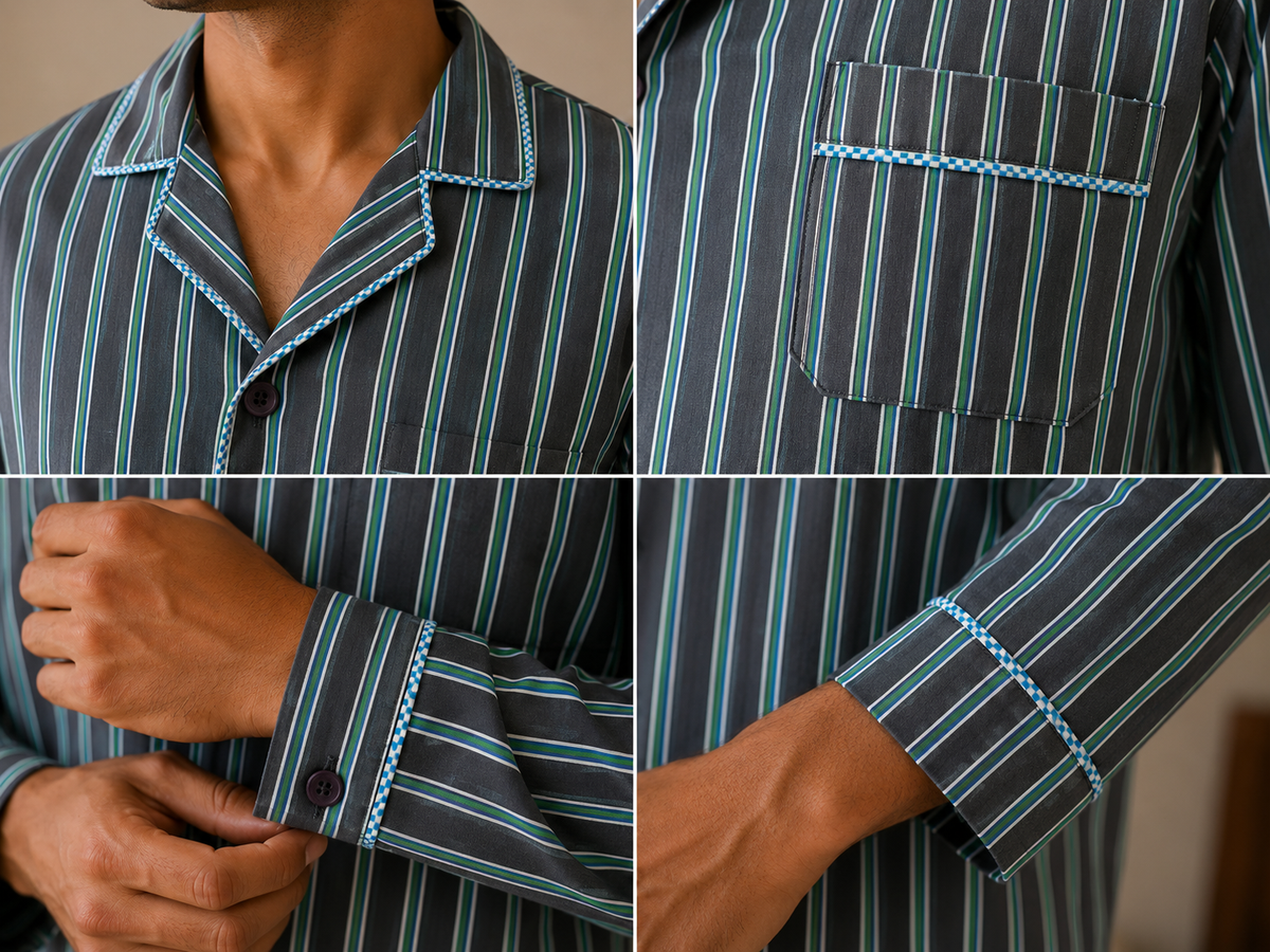 Men Cotton Night Suit - Blue Strip