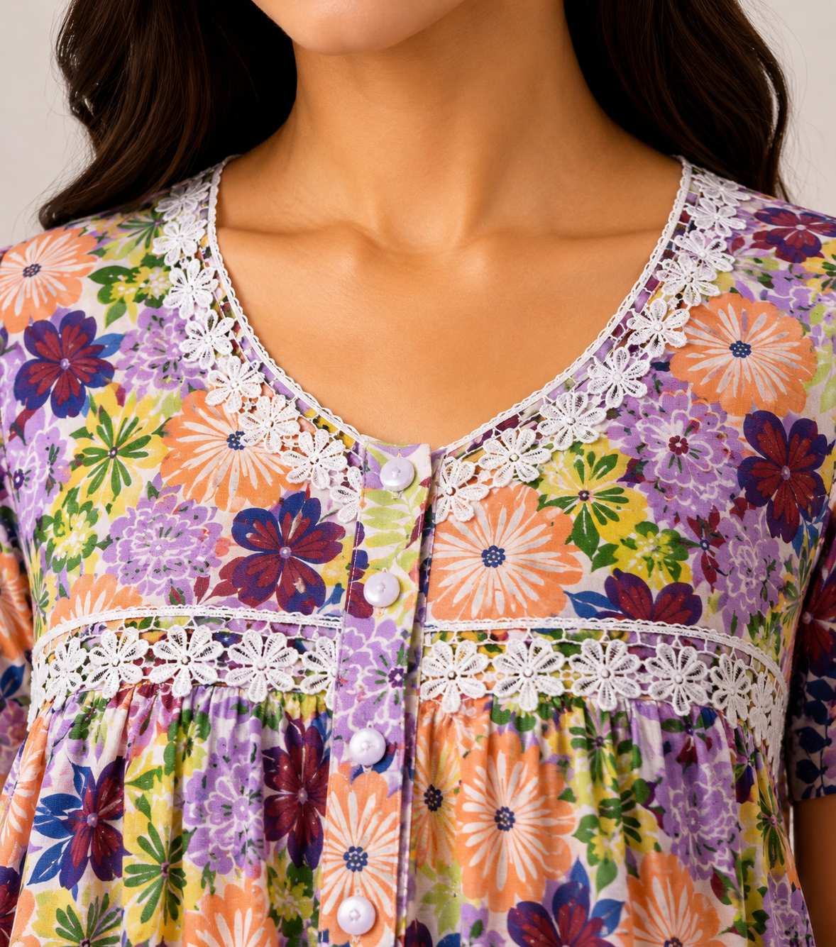SnugNest Women’s Premium Cotton Floral Nighty